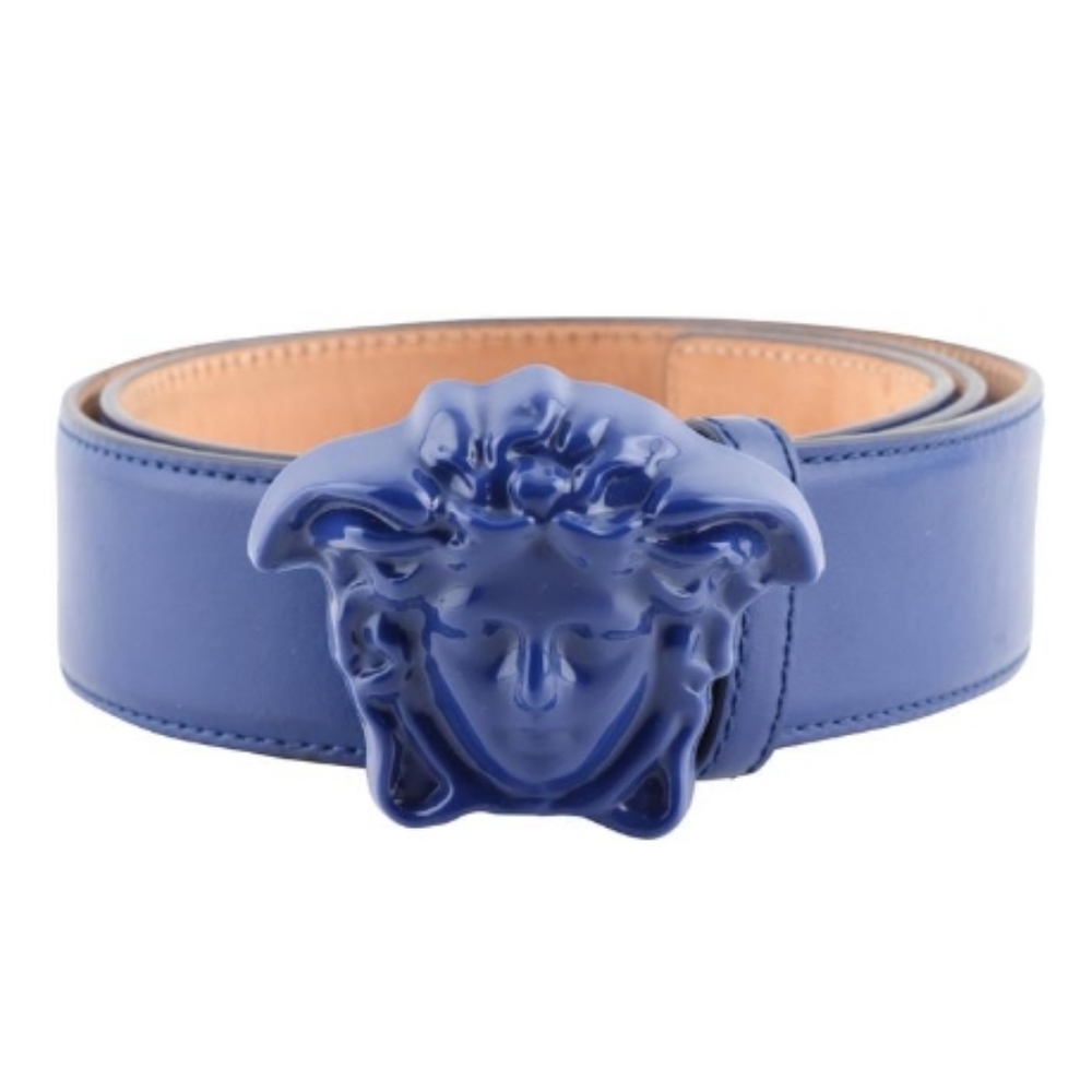 Versace Blue Palazzo with Medusa Buckle Belt